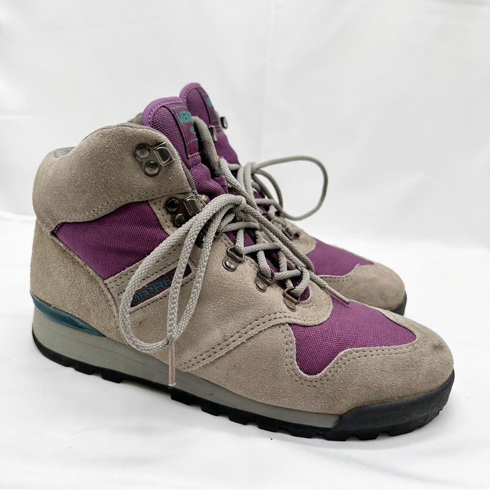 Merrell Mesa Gray & Purple Leather Hiking Boots Size 9